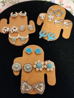 New, Three Cards Of Western Earrings